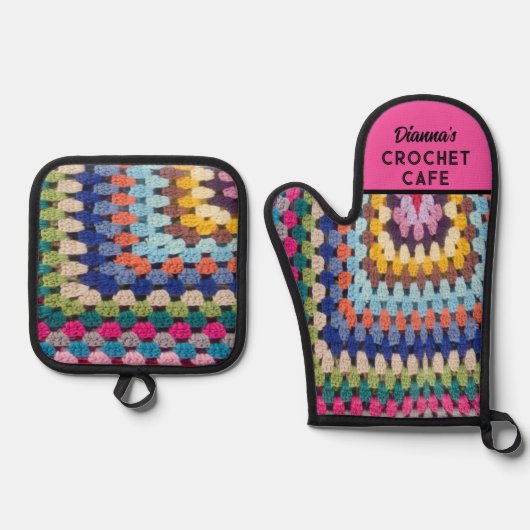 Haakminnaar cadeau! Custom schattig Ovenwant & Pannenlap Set (Voorkant)