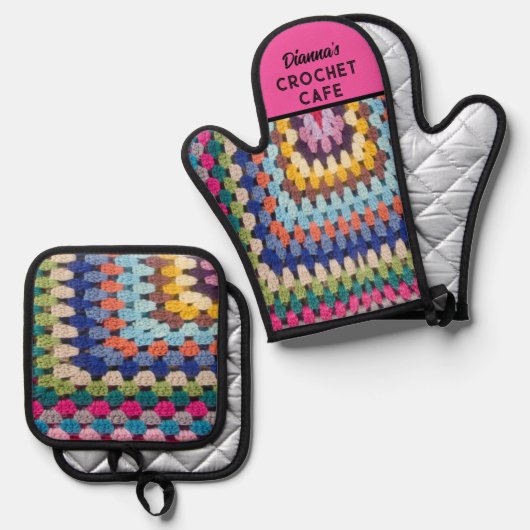 Haakminnaar cadeau! Custom schattig Ovenwant & Pannenlap Set (Voorkant / Achterkant)