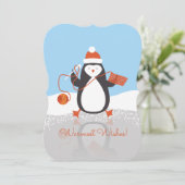 Haaknaald van pinguïn garen Kerst handgemaakt door Feestdagenkaart (Staand voorkant)