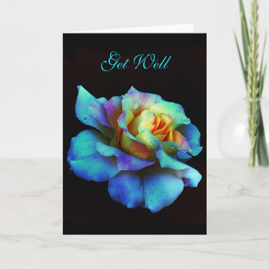 Haal de Kaart Turquoise Rainbow Roos (Voorkant)