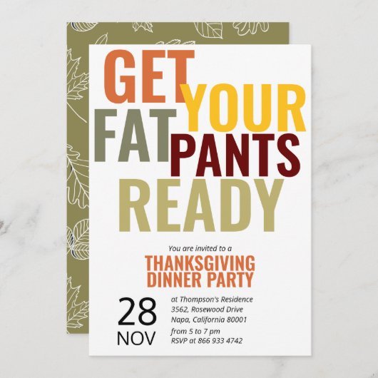 Haal je Fat Pants Ready Funny Thanksgiving Party Kaart (Voorkant / Achterkant)