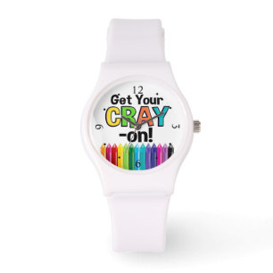 Haal je kraak op Rainbow Crazy Crayon Art leraar Horloge