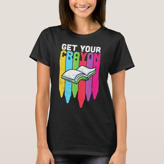 Haal je krayon Kindergarten Book Reading School G T-shirt (Voorkant)