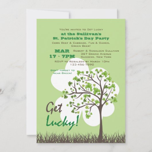 Haal Lucky Tree St. Patrick's Day Invitation Kaart (Voorkant)