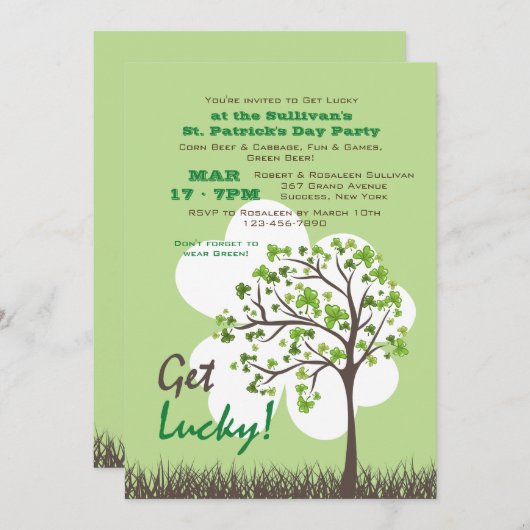 Haal Lucky Tree St. Patrick's Day Invitation Kaart (Voorkant / Achterkant)