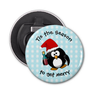 Haal Merry! Funny Drink Penguin Button Flesopener