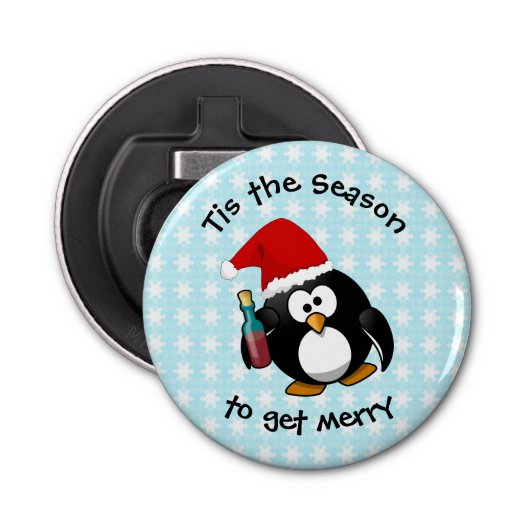 Haal Merry! Funny Drink Penguin Button Flesopener (Voorkant)