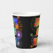 "HAAL NIEUW JAAR!" Rainboogtekst, Fireworks-patroo Papieren Bekers (Links)