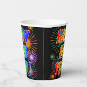 "HAAL NIEUW JAAR!" Rainboogtekst, Fireworks-patroo Papieren Bekers (Rechts)