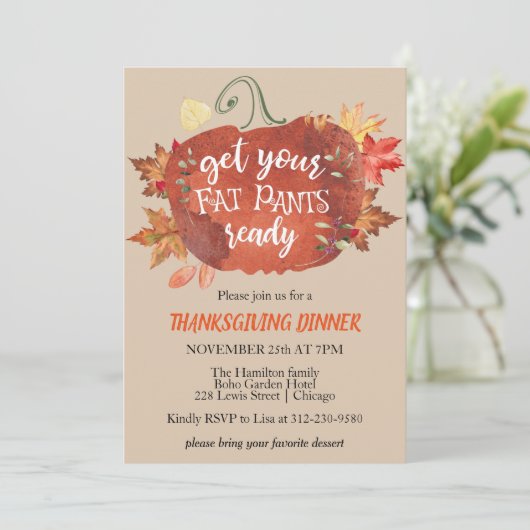 Haal uw Fat Pants Klaar Uitnodiging de Thanksgivin (Staand voorkant)