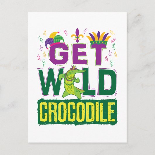 Haal Wild Crocodile Mardi Gras Alligator Briefkaart (Voorkant)