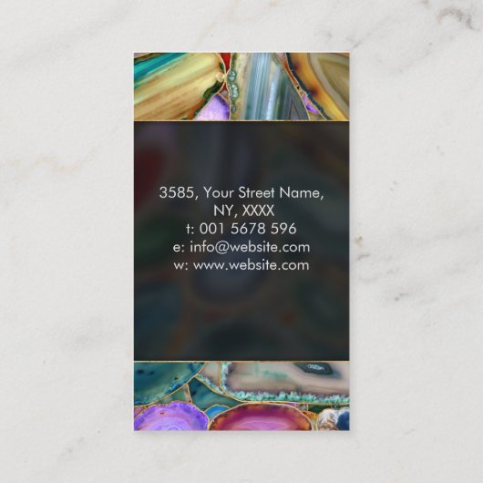 Haalbare kristalcluster op kleurrijke geodes visitekaartje (Achterkant)