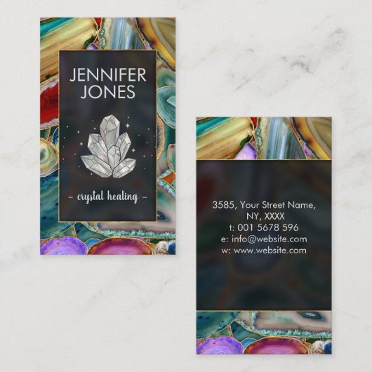 Haalbare kristalcluster op kleurrijke geodes visitekaartje (Voorkant / Achterkant)