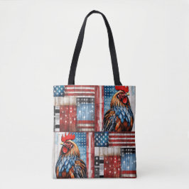 Haan Amerikaanse Vlag Volkskunst Tote Bag