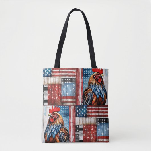 Haan Amerikaanse Vlag Volkskunst Tote Bag (Voorkant)