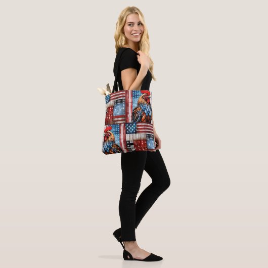Haan Amerikaanse Vlag Volkskunst Tote Bag (Op model)
