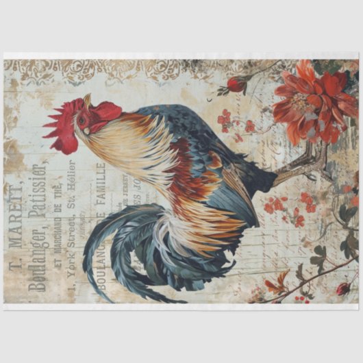  Haan, Bloemen en Ephemera Decoupage Tissuepapier (Voorkant)