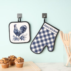 "Haan" Blue Willow stijl op maat Ovenwant & Pannenlap Set