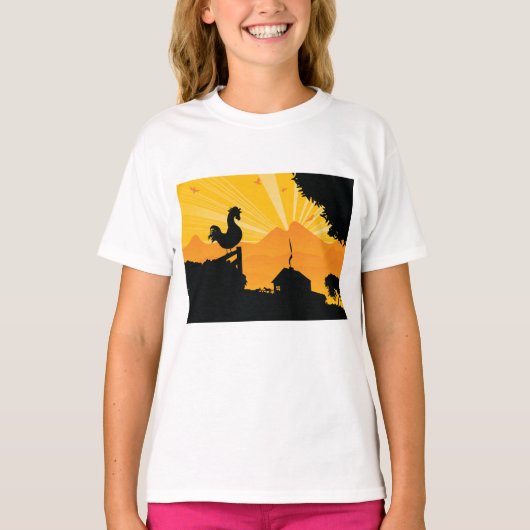 Haan Boerderij Landschap Meisjes T-shirt (Voorkant)
