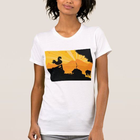 Haan Boerderij Landschap Vrouwen T-shirt (Voorkant)
