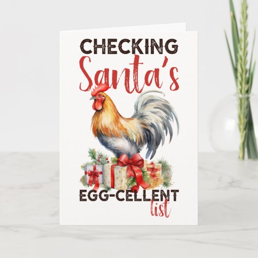  Haan Checking Santa's List Christmas Feestdagen Kaart (Voorkant)