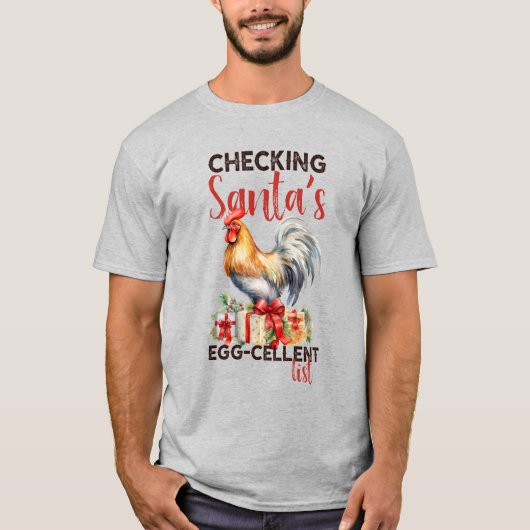 Haan Checking Santa's List Christmas T-shirt (Voorkant)
