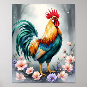 Haan en bloemen Digitaal Poster
