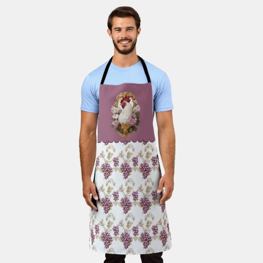 Haan en druiven Heraldic Crest Schort (Gedragen)