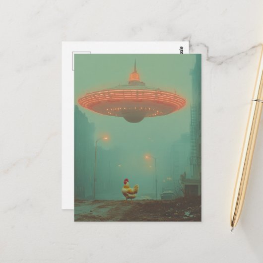 Haan en een UFO Briefkaart (Voorkant / Achterkant in situ)