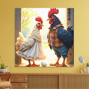 Haan en Hen Humor Canvas Afdruk