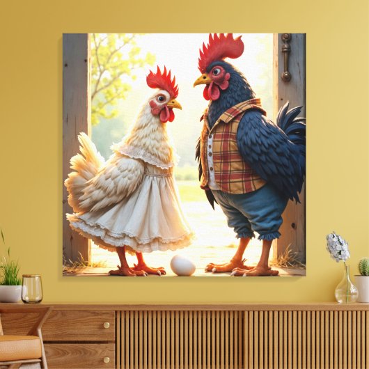 Haan en Hen Humor Canvas Afdruk (Insitu (Woonkamer))