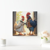 Haan en Hen Humor Vierkante Klok (Huis)