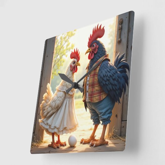 Haan en Hen Humor Vierkante Klok (Hoek)