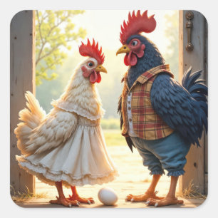 Haan en Hen Humor Vierkante Sticker