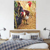 Haan en Hen in een Struikgewas Canvas Afdruk (Insitu (Slaapkamer))