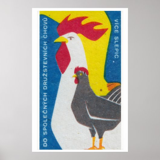 Haan en Hen Matchbox Kunstprint, Tsjechische Vinta Poster (Voorkant)