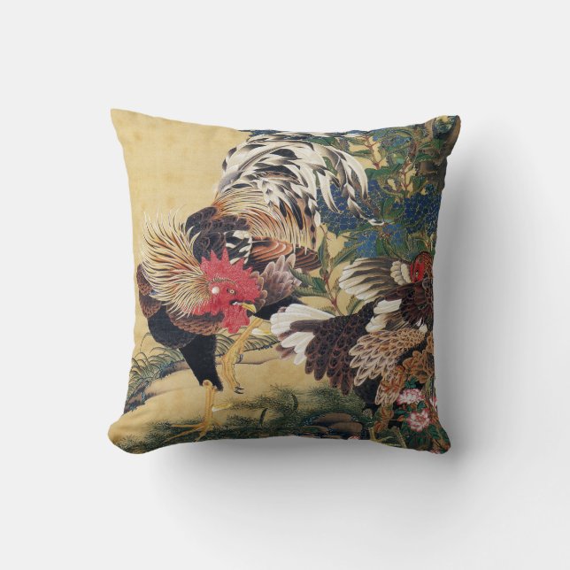 Haan en Hen met Hydrangea's Kussen (Voorkant)
