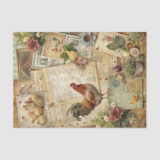 Haan en Hen Retro Geïllustreerde Decoupage Tissuepapier (Voorkant)