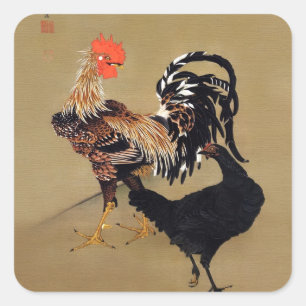 Haan en Hen van Ito Jakuchu Vierkante Sticker
