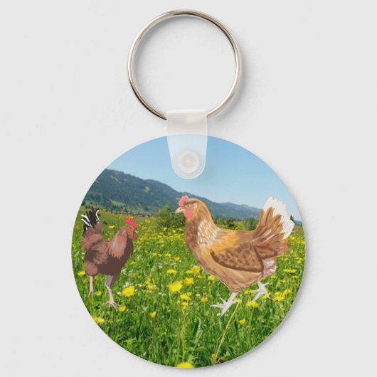 Haan en Kip 1  Sleutelhanger (Voorkant)