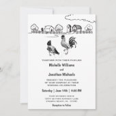 Haan en Kippen Charmant Boerderij Bruiloft Kaart (Voorkant)