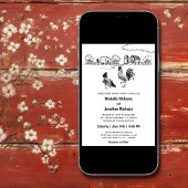 Haan en Kippen Charmant Boerderij Bruiloft Kaart