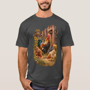 Haan en Kippen Landelijke Boerderij Schuur Scene T-shirt