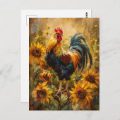 Haan en Zonnebloemen Olieverfschilderij Briefkaart (Voorkant / Achterkant)