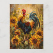 Haan en Zonnebloemen Olieverfschilderij Briefkaart (Voorkant)