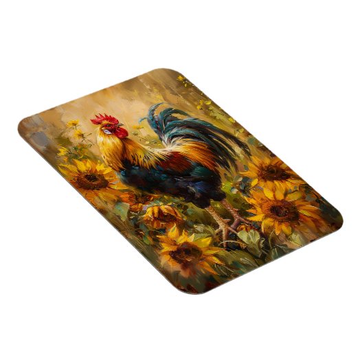 Haan en Zonnebloemen Olieverfschilderij Flexibel Magneet (Rechterzijde)