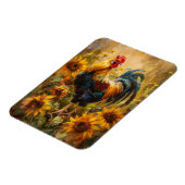 Haan en Zonnebloemen Olieverfschilderij Flexibel Magneet (Linkerzijde)