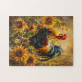 Haan en Zonnebloemen Olieverfschilderij Legpuzzel (Horizontaal)