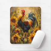 Haan en Zonnebloemen Olieverfschilderij Muismat (Met muis)