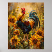 Haan en Zonnebloemen Olieverfschilderij Poster (Voorkant)